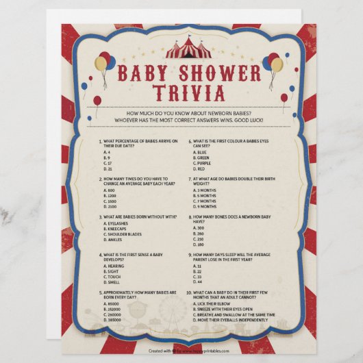 Baby Trivia [Circus Theme] Briefbogen (Vorne/Hinten)