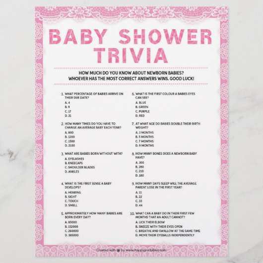 Baby Trivia [Luxury Lace [Pink] Briefbogen (Vorderseite)