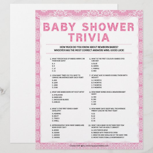 Baby Trivia [Luxury Lace [Pink] Briefbogen (Vorne/Hinten)