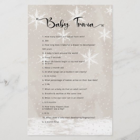 Baby Trivia Snowman Baby Shower (Rückseite)