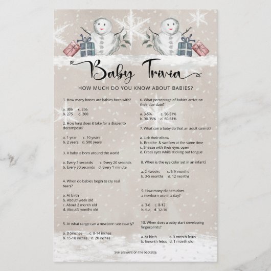 Baby Trivia Snowman Baby Shower (Vorderseite)