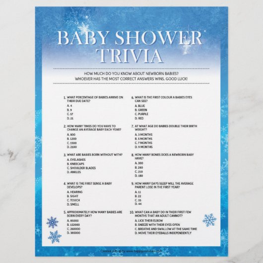 Baby Trivia [Snowy Blue] Briefbogen (Vorderseite)