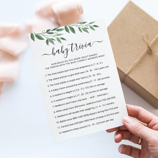 Baby Trivia Spiel mit Answers Baby Duschkarte Einladung