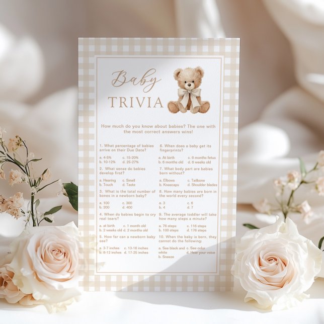 Baby Trivia Teddy Bear Gingham Baby Shower Spiel (Von Creator hochgeladen)