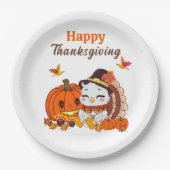Baby Turkey And Pumpkin Celebrating Thanksgiving  Pappteller (Vorderseite)
