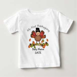 Baby Turkey Erster Erntedank ADD Name & Datum Baby T-shirt