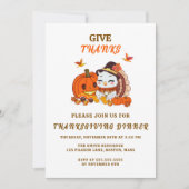 Baby Turkey und Pumpkin feiern Erntedank Einladung (Vorderseite)