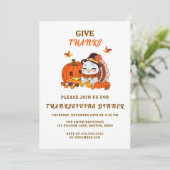 Baby Turkey und Pumpkin feiern Erntedank Einladung (Stehend Vorderseite)