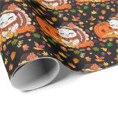 Baby Turkey und Pumpkin feiern Erntedank Geschenkpapier (Rolleneckpunkt)