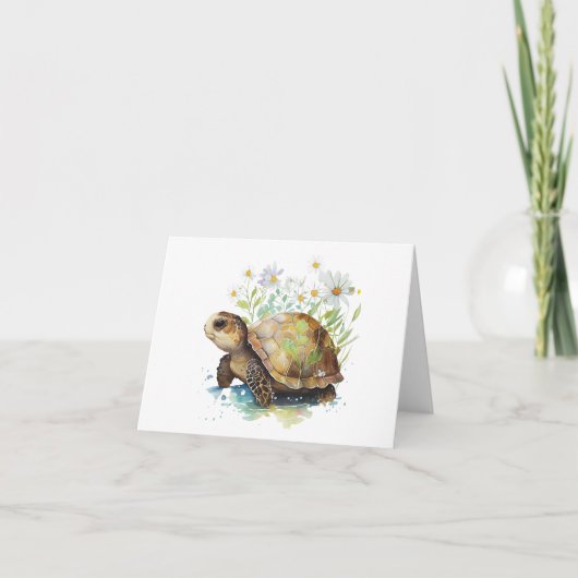Baby Turtle mit Daisies Blank Greeting Karte (Vorderseite)