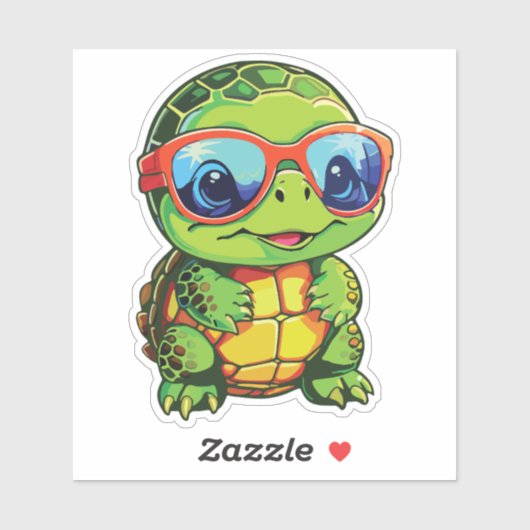 Baby Turtle Sticker with Glasses - Kawaii Vinyl (Blatt)