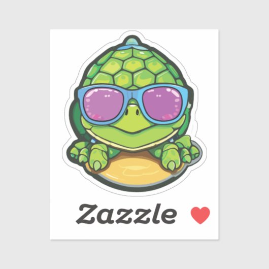 Baby Turtle Sticker with Glasses - Kawaii Waterpro (Blatt)
