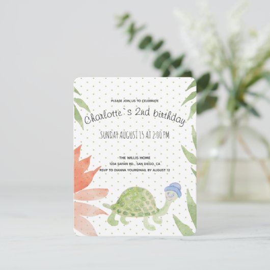 Baby Turtle Watercolor Handgemalt Save The Date (Stehend Vorderseite)