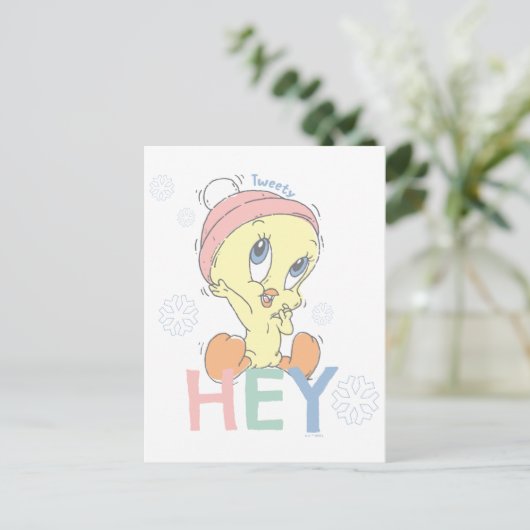 Baby TWEETY™ Hey Snow Postkarte (Stehend Vorderseite)