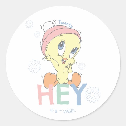 Baby TWEETY™ Hey Snow Runder Aufkleber (Vorderseite)
