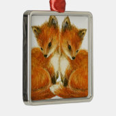 Baby Twin Foxes Silbernes Ornament (Rechts)