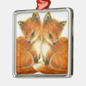 Baby Twin Foxes Silbernes Ornament (Links)