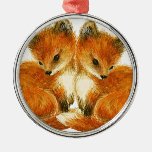 Baby Twin Foxes Silbernes Ornament