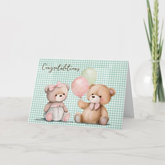 Baby Twin Teddy Bears Herzlichen Glückwunsch Karte (Vorderseite)