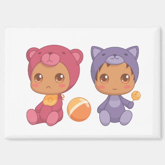 Baby Twins Bear Cat Jumpsuit 2 Magnet (Vorderseite)