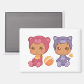Baby Twins Bear Cat Jumpsuit 2 Magnet (Vorderseite/Rückseite)
