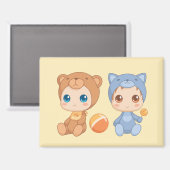 Baby Twins Bear Cat Jumpsuit on Yellow Magnet (Vorderseite/Rückseite)