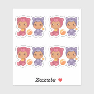 Baby Twins Bear Cat Jumpsuit Set 4 Aufkleber