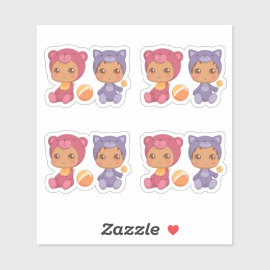 Baby Twins Bear Cat Jumpsuit Set 4 Aufkleber (Blatt)