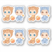 Baby Twins Bear Cat Jumpsuit Set 4 Aufkleber (Vorderseite)