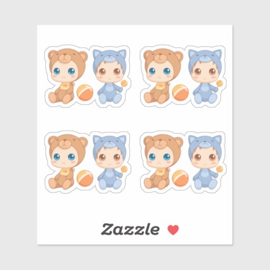 Baby Twins Bear Cat Jumpsuit Set 4 Aufkleber (Blatt)