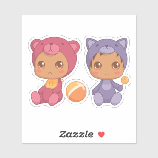 Baby Twins Bear Cat Jumpsuit Sticker (Blatt)