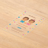 Baby Twins Boy Girl Erster Geburtstag 2 Acryleinladungen (Ablage )