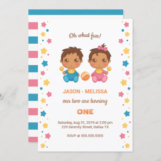 Baby Twins Boy Girl Erster Geburtstag 2 Einladung