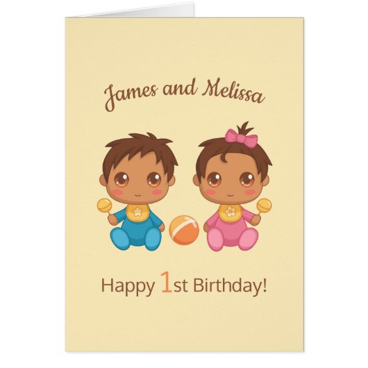 Baby Twins Boy Girl First Bday Card 2 (Vorne)