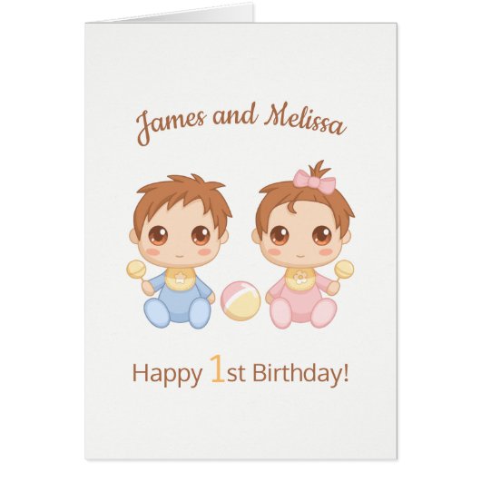 Baby Twins Boy Girl First Birthday Blank Card (Vorne)
