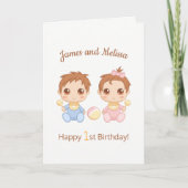 Baby Twins Boy Girl First Birthday Blank Karte (Vorderseite)
