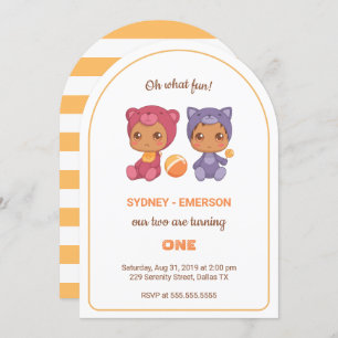 Baby Twins Erste Geburtstagskatze Bären Jumpsuit Einladung