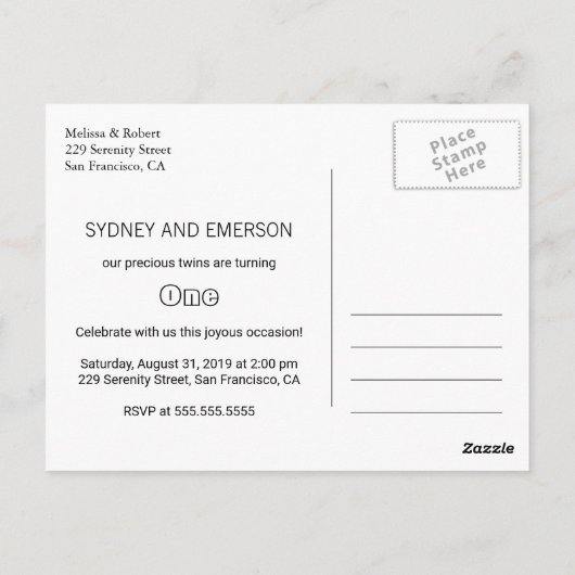 Baby Twins Erstgeburt Girl Bear Einladung 2 Postkarte (Rückseite)