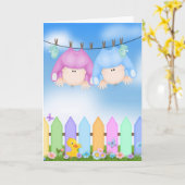 Baby Twins Glückwünsche Karte (Gelbe Blume)