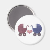 Baby-Twins von Jungen und Mädchen, Pram Art Design Magnet (Vorderseite/Rückseite)