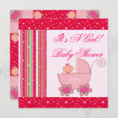 Baby u. Glittery Erdbeerrosa-Babyparty Einladung (Vorne/Hinten)