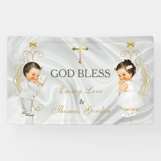 Baby-u. Mädchen-Zwillings-Taufe-Taufgold Banner (Horizontal)