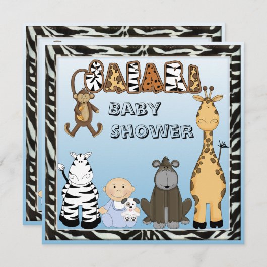 Baby-u. Safari-Tier-Babyparty Einladung (Vorne/Hinten)