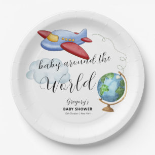 Baby-Um-die-Welt-Karte-Flugzeug-Baby-Party Pappteller