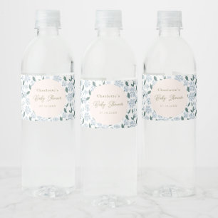 Baby und Dusty Blue Floral Baby Dusche nach Maß Wasserflaschenetikett