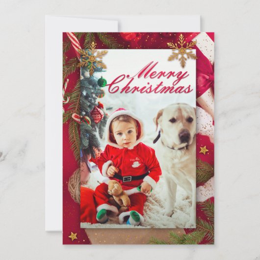Baby und Hund Super niedliche Weihnachtskarte Einladung (Vorderseite)
