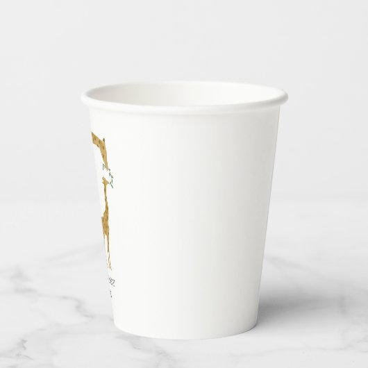 Baby und Mama Giraffe Neutral Safari Baby Dusche Pappbecher (Rückseite)