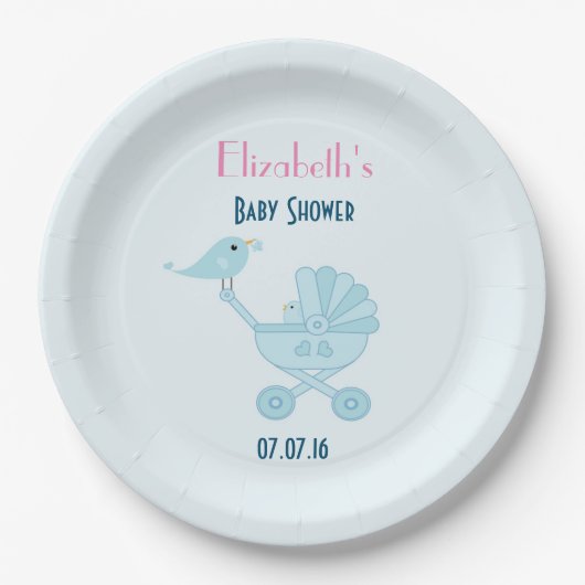 Baby- und Mommy Bluebirds Babydusche Pappteller (Vorderseite)