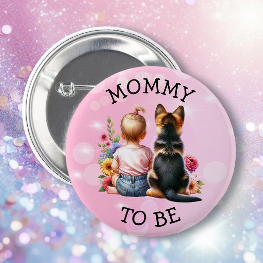 Baby und Puppy Mommy werden Kinderdusche Button