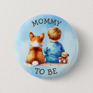 Baby und seine Puppy-Baby-Dusche Mama Button